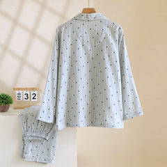 Cotton Heart Dotted Print Long Sleeve Shirt And Pant Pajama Set