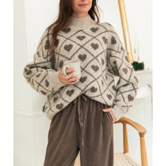 Heart Pattern Turtleneck Sweater