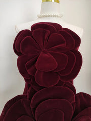 Velvet 3D Flower Strapless Mini Dress With Gloves