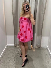 Sleeveless Polka Dot Puff Hem Mini Dress