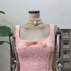 Tweed Bow Detail Sleeveless Flared Mini Dress