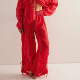 Printed Elastic Mid Rise Wide Leg Trousers