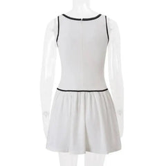 White Sleeveless With Black Trim Mini Dress