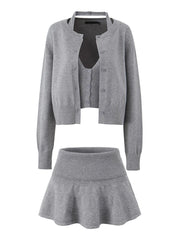 Long Sleeve Cardigan With Halter Vest Top And Mid Waist Mini Skirt Three Piece Set