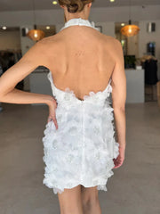 Halter 3d Flower Appliques Mini Dress