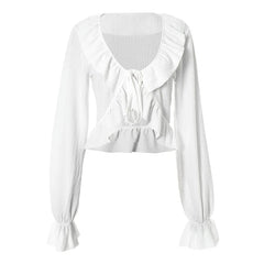 Ruffled Long Sleeve White Shirt