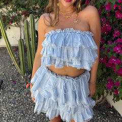 Layered Ruffles Tube Top And Mini Skirt Set