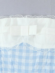 Blue Bow Plaid Short Dress