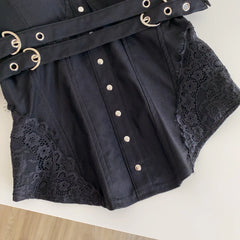 Solid Patchwork Belted Bustier Top