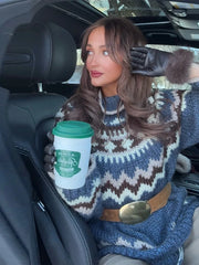 Turtleneck Jacquard Print Sweater