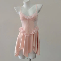 Pink Lace Trim Satin Nightdress