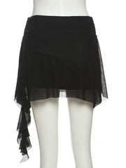 Black Flower Print Halter Tank Tops And Tassel Mini Skirts Set