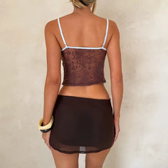 Mesh Printed Contrast Trim Cami Top