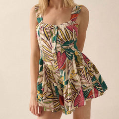 Floral Print Wide Strap Mini Dress