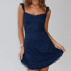 Lace Ruffle Strap Mini Dress