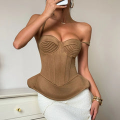 Brown Matte Texture Peplum Corset