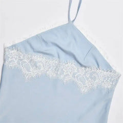 Satin Halter Lace Trim Maxi Dress