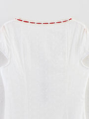 White Red Ribbon Short Sleeve Midi Dress