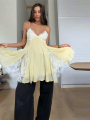 Yellow Lace Patchwork Spaghetti Strap Mini Dress