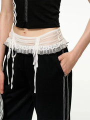 Black Bow Ribbon Lace High Waist Joggers