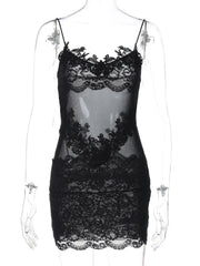 Black Spaghetti Strap Lace Patchwork Mini Dress