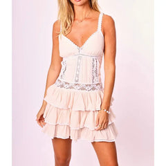 Sleeveless Floral Lace Embroidery Patchwork Short Dress