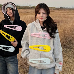 Large Hairclip Zipper Hoddie