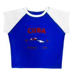 Letter Flag Graphic Ruched T-shirt & Shorts Set - Vintage Knit