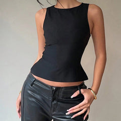 Black Bow Tied Cutout Back Tank Top
