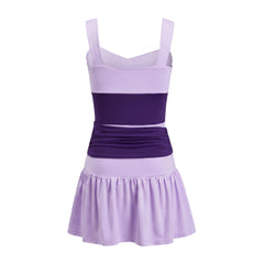 Purple Waist Tie Patchwork Mini Dress