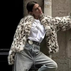 Leopard Print Faux Fur Coat