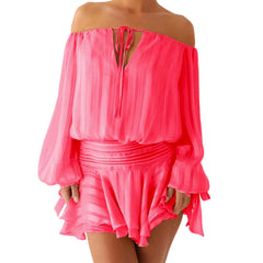 Ruffles Tie Up Off-Shoulder Long Sleeve Mini Dress
