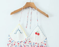Floral Print Halter V-neck Sling Mini Dress