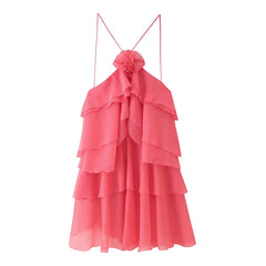 Solid Splicing Ruffle Patch 3D Flower Dress