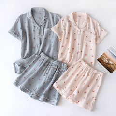 Cotton Peach Print Short-sleeved Shirt And Shorts Pajama Set