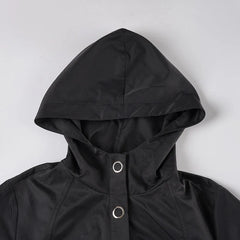 Black Hooded Cargo Snap Button Jacket with Pockets