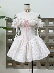 Off Shoulder Floral Corset Tie Up Mini Dress