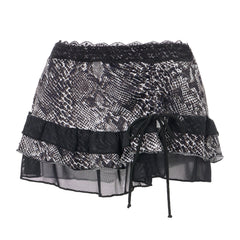 Printed Lace Trim Low Rise Tiered Miro Mini Skirt