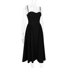 Solid Spaghetti Strap Bustier Pleated Midi Dress