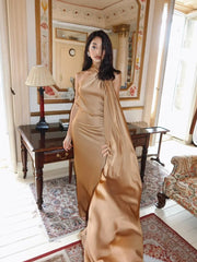Satin Halter Drape Maxi Dress