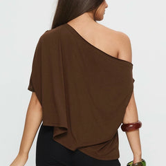 Solid Slant Collar One Shoulder Loose Top