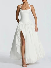 Halter Neck Puff Maxi Dress