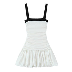 Ruched Puff White Textured Mini Dress