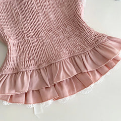 Strapless Elastic Ruffle Butterfly Button Corset