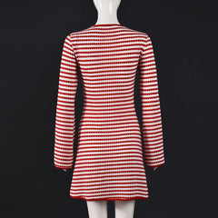 Red Stripe Ribbed Long Sleeve Mini Dress