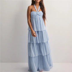 Strapless Tiered Hem Tube Tie Up Maxi Dress