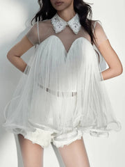 Mesh Short Sleeve Flared A-line Mini Dress