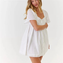 Square Neck Flutter Sleeve Eyelet Babydoll Mini Dress