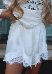Satin Lace Trim Shorts
