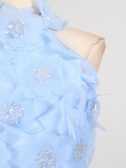 Halter 3d Flower Appliques Mini Dress